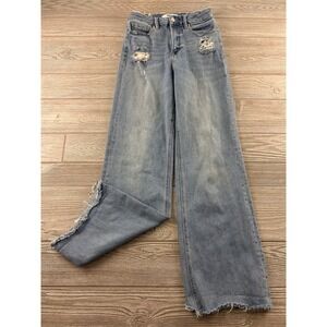 Mica Los Angeles Wide Leg Distressed Jeans Light Wash Raw Hem Size 26